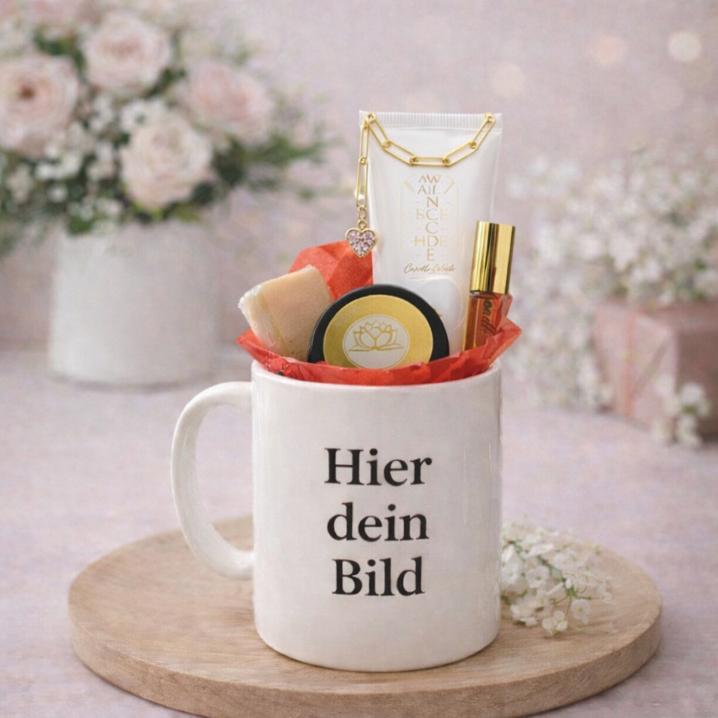 Personalisierte wohlfühl Tasse als Geschenkset