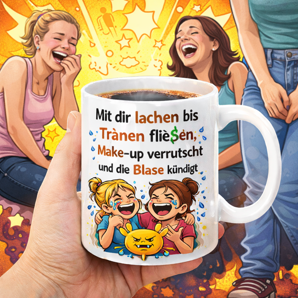 Mit dir lachen bis die Tränen fliessen, Make-up verrutscht und die Blase kündigt - Keramiktasse